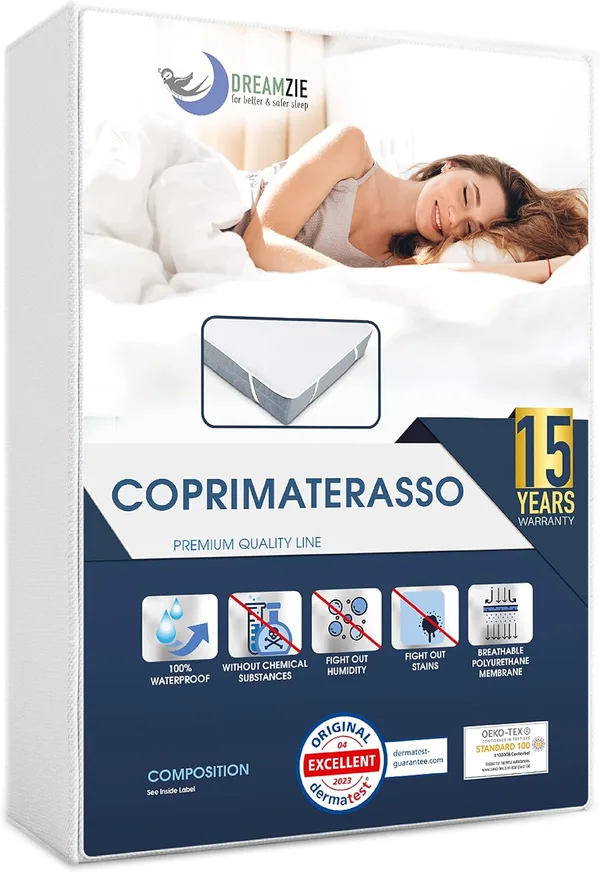Dreamzie - Coprimaterasso Matrimoniale Impermeabile - 180x200cm - Cotone