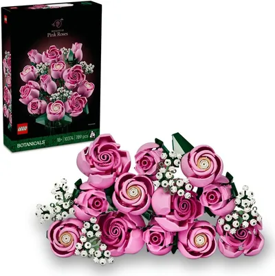 LEGO Botanicals Rosa Rosenstrauß - Set mit Kunstblumen für Erwachsene - 12 künstliche Rosen & 4 Zweige Schleierkraut als DIY Deko - Geschenkidee für Frauen - 10374