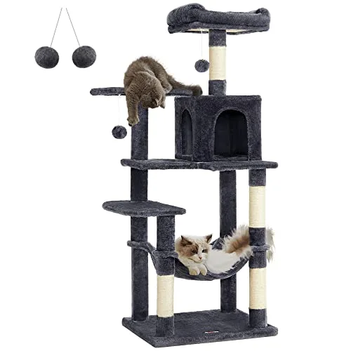 Feandrea Árbol para Gatos, Multinivel, Altura 137.7 cm, Gris Oscuro