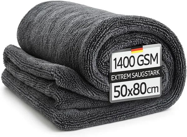 Kemes Ściereczki z mikrofibry do samochodu, XXL, ultra chłonne, o gramaturze 1400 g/m² Heavyweight, szare, 50 x 80 cm, premium ściereczka do suszenia z mikrofibry, odporna na zarysowania | 5-krotnie
