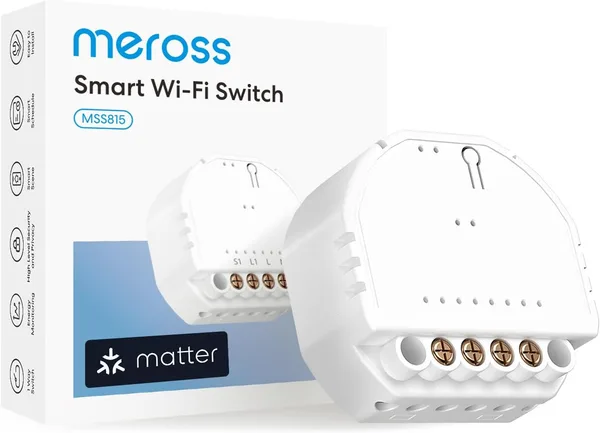 Meross Inteligentny Włącznik WiFi, Inteligentny Włącznik światła, Mini włącznik ścienny, Sterowanie głosem, Kompatybilny z Apple HomeKit, Alexa, Google Home i SmartThings, 1 szt