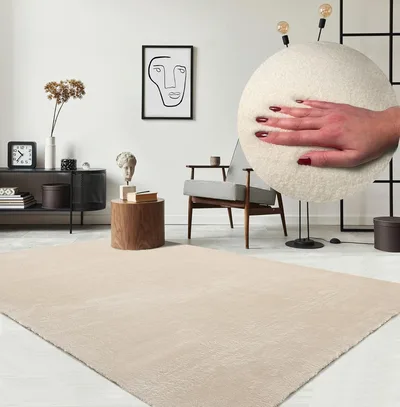 the carpet Relax - Nowoczesny dywan z krótkim i puszystym włosiem, z antypoślizgowym spodem, nadający się do prania w temperaturze do 30 stopni, ultra miękki, Beżowy, 200 x 280 cm