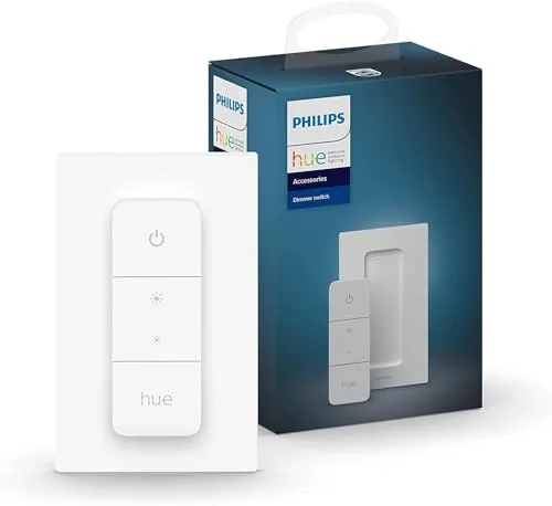 Philips Hue - Dimmer Switch, Regulador inteligente inalambrico para sistema iluminación Hue, para iluminación de interior, sala de estar, dormitorio.-