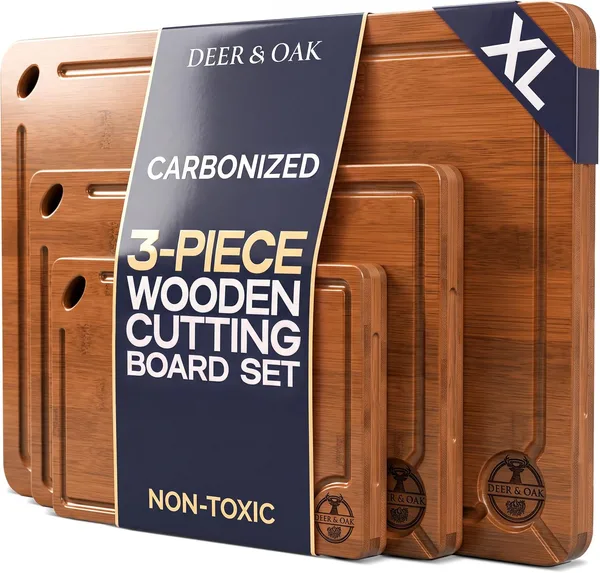 Deer & Oak Set 3 Tablas de Cortar Bambú Carbonizado Preaceitadas