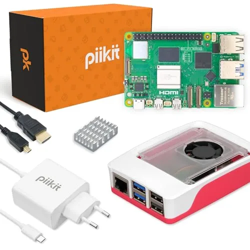 PiiKit Starter Kit pour Raspberry Pi 5 8 Go - Édition Essentielle | Alimentation 27 W | Boîtier avec Ventilateur Intégré et Dissipateur Thermique | Câble Micro-HDMI 4K 60 Hz