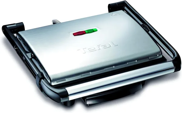 TEFAL GC241D Illico Grill Elektryczny, 2000 W, funkcja panini, łatwe czyszczenie, nieprzywierająca powłoka, wielofunkcyjny, przechowywanie w pionie, Srebrny/Czarny, ‎