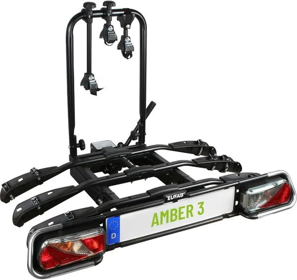 EUFAB Amber 3 Bicycle Carrier for E-Bikes, Partially Pre-Assembled, Anti-Theft Protection, 3 Bikes, Towbar, 102x74x72cm, Black, Model 11555