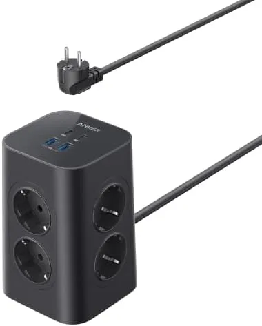 Anker listwa zasilająca 8 gniazd + 4 USB, 20W USB-C szybkie ładowanie, ochrona przepięciowa, wyłącznik, 2 m kabel, do biura, domu, gamingu | Do iPhone 13/13 Pro/12/12 Pro Max/11 Pro/X/XS/XR/8 Plus, do ładowarek typu C