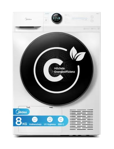 Midea MD20EH80WB-A3 suszarka z pompą ciepła/8 kg/klasa efektywności energetycznej A+++ / ochrona przed promieniami UV/ochrona przed zagnieceniami/delikatna pielęgnacja/pielęgnacja wełny /