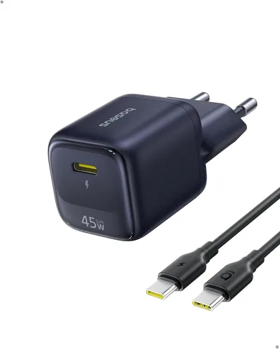 Baseus Ładowarka USB C 45W GaN z kablem USB-C 1 m, szybka ładowarka PD PPS do iPhone 17/16/15 Pro Max, Samsung S25 Ultra/S24, iPad, MacBook, Pixel
