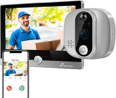 NIVIAN Judas numérique WiFi de Porte, Visiophone Interphone Vidéo Caméra Full HD avec Batterie et Sonnette, Audio bidirectionnel, détection PIR et Vision Nocturne | App et contrôle par Smartphone
