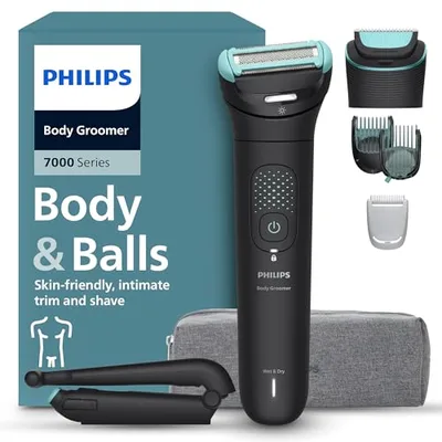 Philips Body Groomer Seria 7000 – trymer do ciała głowicą golącą 2D Triple Protect, precyzyjne i delikatne golenie okolic intymnych, pełni wodoodporny, jego czas działania wynosi 120 minut, BG7480/15