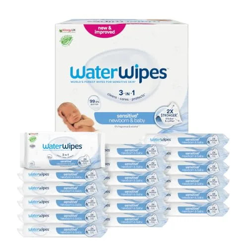 WaterWipes Original Baby Wipes, 1080 Stück (18 Packungen), 99,9 % Wasser, 3-in-1-Reinigung, Pflege, Schutz, parfümfrei, Verpackung kann variieren
