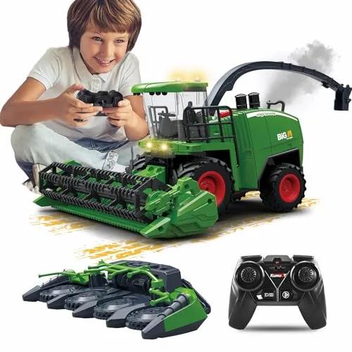 Tractor Teledirigido de Cosecha 2,4 GHz - Juguete de Granja RC para Niños a Partir de 4, 5, 6 años