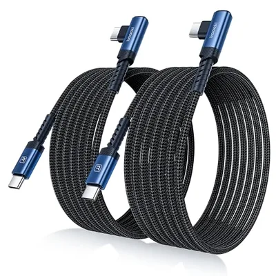 toocki Kabel USB C do USB C kątowy 60W, wytrzymały nylonowy pleciony kabel USB do ładowania, kompatybilny z iPhone 15 Plus Pro Max, MacBook Pro, iPad, Galaxy S24 Plus (2M+2M)