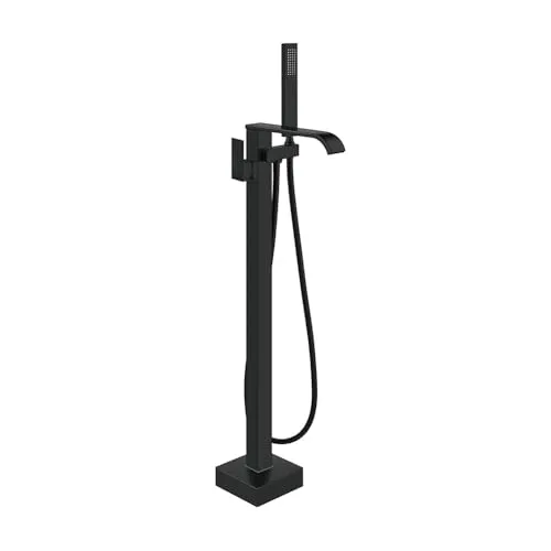 Grifo de bañera independiente, de cobre y acero inoxidable, giratorio 360°, montaje en suelo con ducha de mano para bañera, Adecuado para baños, duchas,color negro