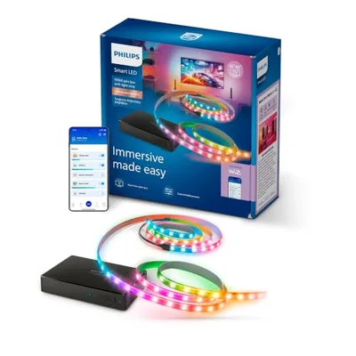 Philips Smart Lighting Sync Box HDMI 2.1 8K, Retroiluminación TV 55"-65", Tira LED RGBIC, Actualización Ultrarrápida, Luz Personalizable, Fácil de Instalar, TV, Cine, Juegos, Requiere Entrada HDMI