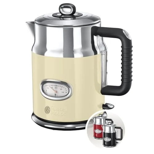 Russell Hobbs Czajnik elektryczny, wymienny filtr antywapienny, markery szybkiego gotowania, kontroler strix, pojemność 1,7l, moc 2400W, stal nierdzewna - Kremowy Retro 21672-70