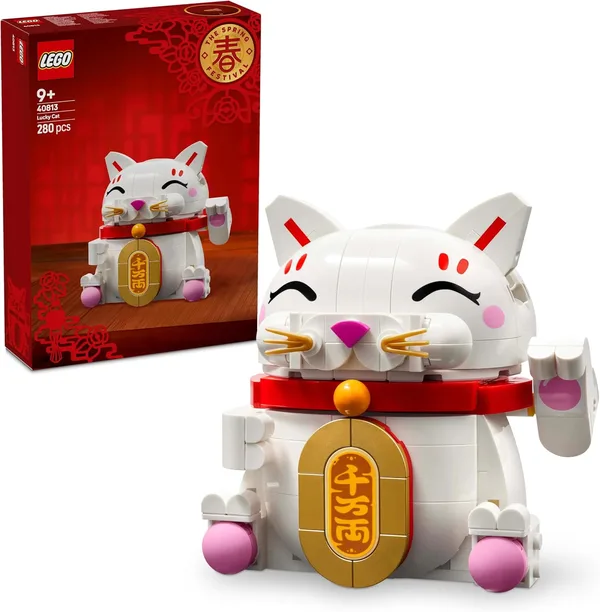 LEGO Iconic Japoński kot szczęścia 40813 | Figurka Maneki-neko, dekoracja na Święto Wiosny, prezent dla dzieci 9+, zestaw klocków konstrukcyjnych, 280 elementów