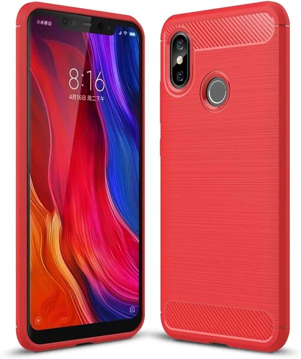 Funda para Xiaomi Mi 8, Carbon Fiber Shock Absorption Slim TPU Cover para Xiaomi Mi 8 (Red)
