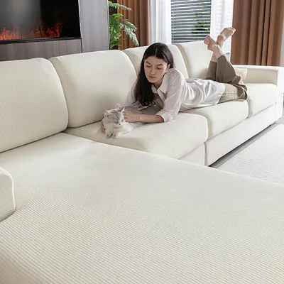 OHSIO Housse de Coussin de canapé Extensible, antidérapante, Lavable, Universelle, résistante et Facile d'entretien(Ivoire,1 Housse d’Assise Taille M)