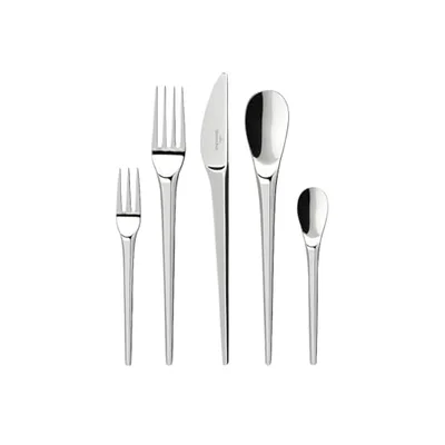 Villeroy & Boch Zestaw sztućców New Moon 30 sztuk dla 6 osób, nadaje się do mycia w zmywarce, nierdzewny, nóż, widelec, łyżka, luksusowy zestaw sztućców, kolacja, stal nierdzewna 18/10
