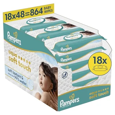 Pampers Aqua Soft Touch Chusteczki Nawilżane Dla Dzieci, 12x48 = 576 szt.