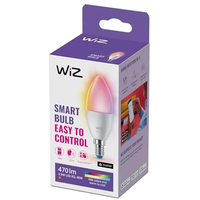 WiZ Ampoule LED Connectée, Couleur, Ampoule E14 Flamme, équivalent 40W, avec détecteur de mouvement, Connexion Wi-Fi, Contrôle possible par la Voix, App, Alexa, Google Assistant et Apple HomeKit