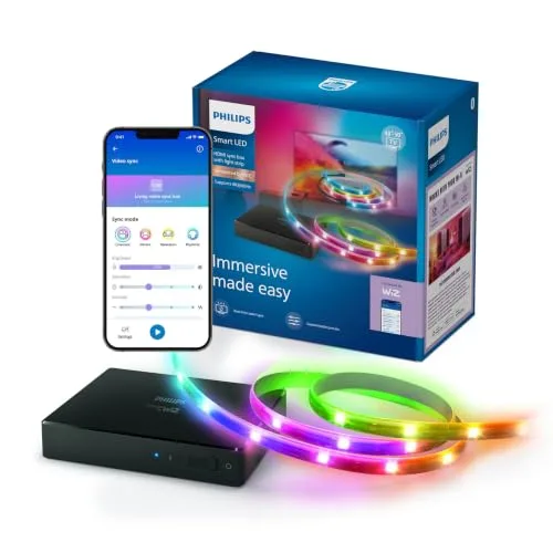 Philips Smart Lighting HDMI Sync Box with TV Backlight, RGBIC LED Strip for 40-50" TV, Sync with Movies, Music, HDMI 2.0, 4K at 60Hz, Connected by WiZ, Requires External Video Source