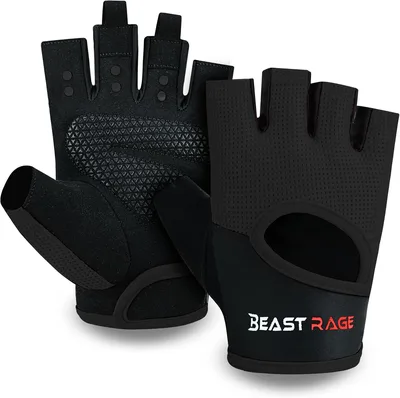BEAST RAGE Rękawice treningowe dla mężczyzn i kobiet, na siłownię, bez palców, z ochroną dłoni, oddychające i lekkie, do podnoszenia ciężarów, jazdy na rowerze i podciągania