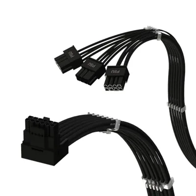 LINKUP Kabel zasilający 12VHPWR PSU-GPU | kompatybilny z NIVIDA RTX 5070/5080 | 12+4 do 3x8-pinowy kabel PCIe 5.0, tylko do 8-pinowych zasilaczy ASUS, 70 cm, kąt prosty