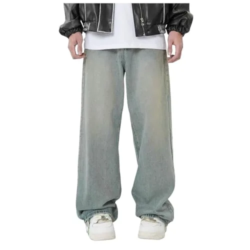 RUMAOZIA Flared Jeans Herren Y2K Streetwear Baggy Hip Hop Jeanshose Skateboard Jean Teenager Jungen Loose Fit Pants Vintage Denim Jeanshosen Freizeithose im Hip Hop Cowboy Style Bootcut Denim
