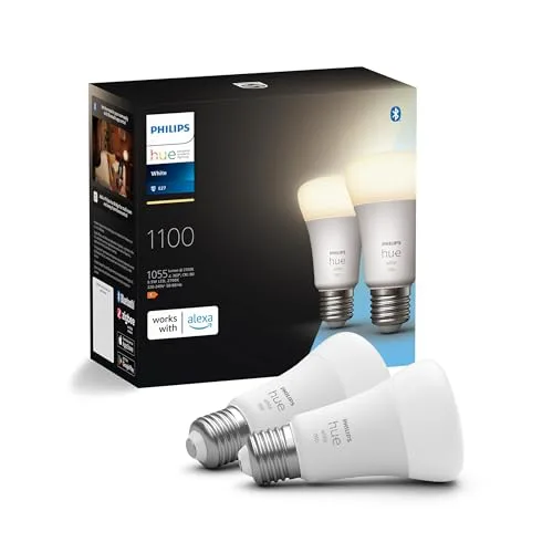 Philips Hue White E27 Lampe Doppelpack 2x1055lm, dimmbar, warmweißes Licht, steuerbar via App, kompatibel mit Amazon Alexa (Echo, Echo Dot)