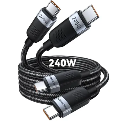 Rocoren Kabel USB C na USB C 240W [2M, 2 Sztuki],PD 3.0 Typu C Szybkie Ładowanie, nylonowy pleciony kabel USB C do iPhone 16 15 Pro Max, Samsung Galaxy S25, S24, S23, Ultra Pixel 7
