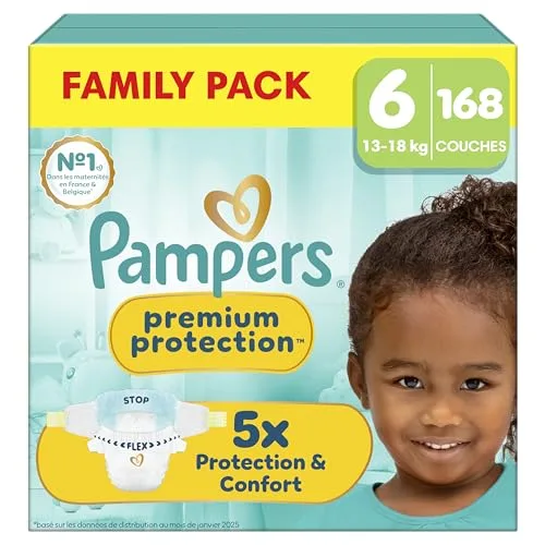 Pampers Premium Protection rozmiar 6, 168 pieluchy, 13-18 kg, nasz nr 1 ochrona skóry i wycieku