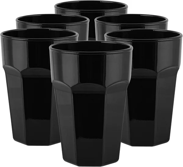 TREND FOR HOME Czarne Szklanki do Wody 425 ml Zestaw 6 Szklanek do Napojów Soków Mrożonej Kawy i Herbaty Szklane Kubki do Longdrinków Styl Retro Gigi Piano Black