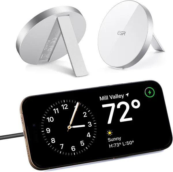 ESR Ładowarka MagSafe, Magnetyczna Ładowarka Bezprzewodowa ze Składaną Podstawką, Kabel USB-C 1,5 m, do iPhone 17/17e/16/15/14/13/12, AirPods 4/3/2 Pro, Galaxy S26, Biała, Bez Zasilacza