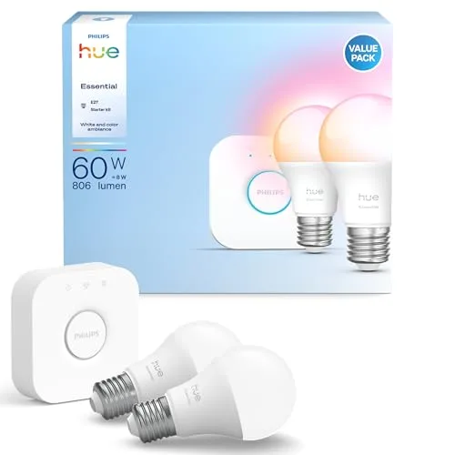 Philips Hue Essential 2-częściowy zestaw startowy żarówki E27 806 lumenów