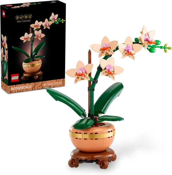 LEGO Botanicals Mała orchidea 10343 | Sztuczna roślina ozdobna, kreatywne hobby, pomysł na prezent dla kobiet lub mężczyzn, zestaw klocków, 274 elementy