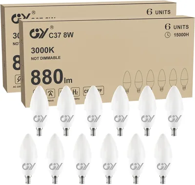 GY Lampadine LED E14, 8W (equivalenti a 60W), 880 Lumen, Lampadina LED 3000K Luce Caldo, Risparmio Energetico E14 LED, Fascio 280 Gradi LED, Lunga Durata, Basso Consumo, Non Dimmerabile, 12 pezzi