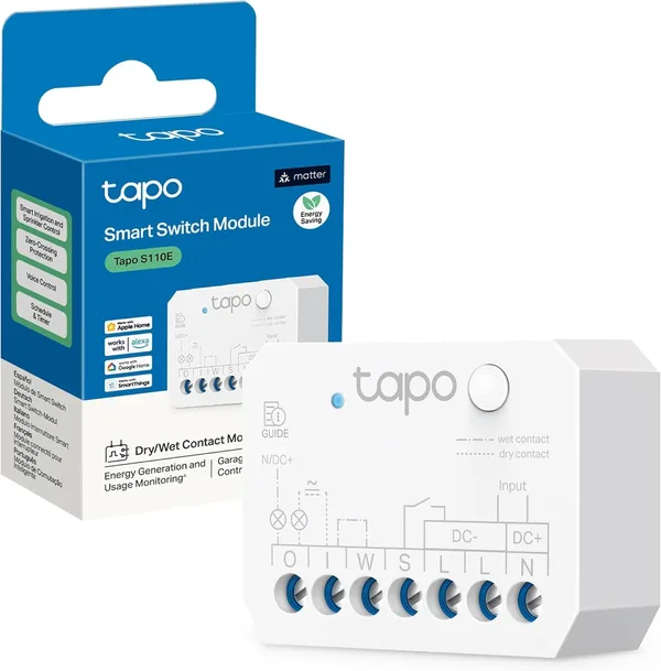 Tapo Interrupteur Volet Roulant Connecté Matter, Contacts Secs 10A S110E