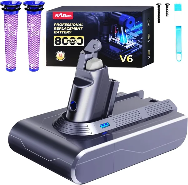 FLYLINKTECH Bateria wymienna V6 8000 mAh - kompatybilna z V6 Absolute, Animal, Motorhead, Total Clean, SV03-SV09, DC58-DC74 - Akumulator litowo-jonowy o dużej pojemności