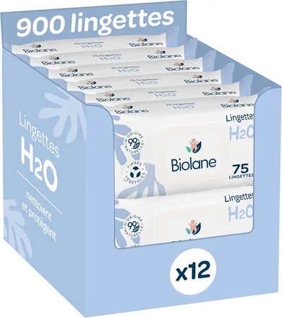 BIOLANE - Chusteczki dla niemowląt na wodę - 900 chusteczek - Zestaw 12x75 - Delikatne i skuteczne czyszczenie - Od urodzenia - Francuska jakość