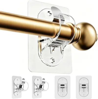4 Ganchos para Cortinas Sin Taladrar con Tornillos - Soporte Invisible Transparente para Barra de Cortina (Hasta 20 lb), para Barra Ø 1.5-3.3 cm, Ideal para Cortinas y Toallas