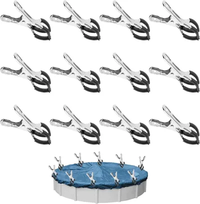 12 Pezzi Morsetti Metallici per Coperture di Piscine, Morsetti di Fissaggio con Pellicola Protettiva, Morsetti per Piscine Fuori Terra, Morsetti con Forte Forza di Serraggio per Teloni (12, Nero)