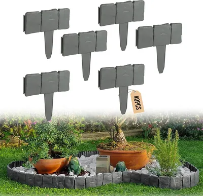 EXLECO 40 Pezzi Bordo per Prato Grigio 10 Metri Recinzione per Giardino Plastica Effetto Pietra