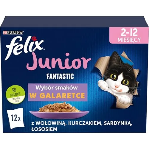 FELIX FANTASTIC Junior | Karma mokra dla kociąt | Wołowina, Kurczak, Sardynka, Łosoś | 12x85g