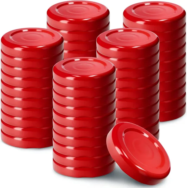 KADAX Juego de 50 tapas de rosca TO38 para tarros de 38 mm, color rojo, tapas de repuesto para botellas pequeñas y tarros de especias, herméticos y aptos para lavavajillas