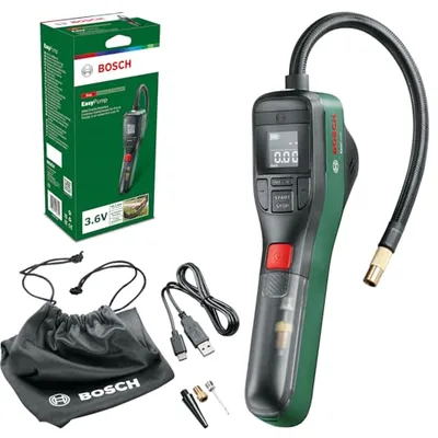 Bosch elektrische Fahrradpumpe/Luftpumpe/Mini Kompressor EasyPump (3,0 Ah Akku, 3,6 Volt, Autostop-Funktion, 150 PSI, 10,3 bar, LED, über USB-C® wiederaufladbar, im Karton)