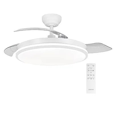 Ventilatore da soffitto con luce con telecomando 50 cm, 3 pale, motore DC 30 W+luce LED 68 W, timer, 6 velocità, pale retrattili, 3 temperature di luce, funzione estate-inverno silenzioso (Cafe, 50